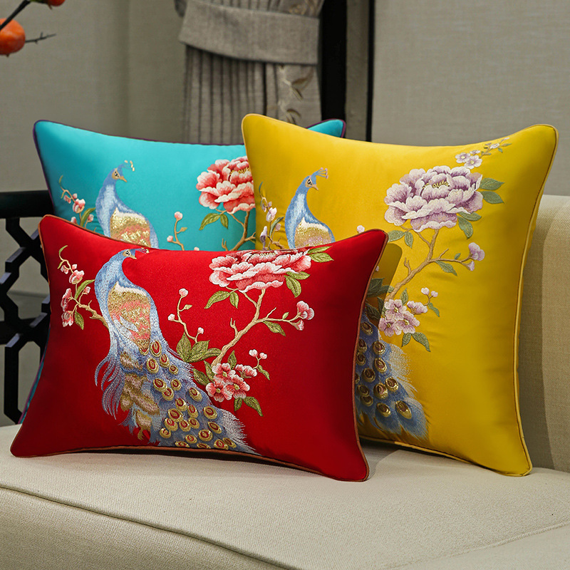 New Chinese Wedding Festive Auspicious Traditional Embroidery Pillow Rosewood Sofa Waist Pillow Living Room Sofa Waist Pillow