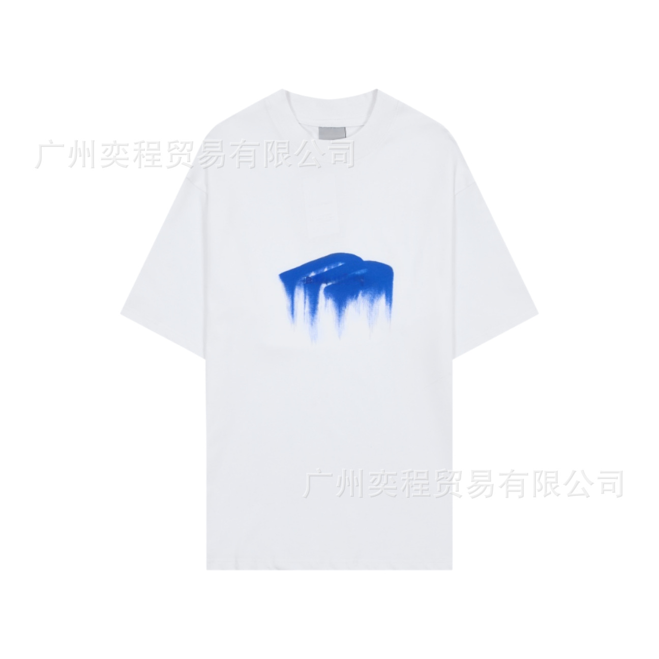 M溶解粉印花字母刺绣短袖白色