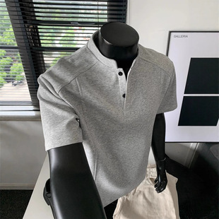 Henry Collar American Polo Shirt Short-Sleeved Men's Summer Deconstructed Handsome High-End T-Shirt Heavy Right Shoulder Sports Half-Sleeve
