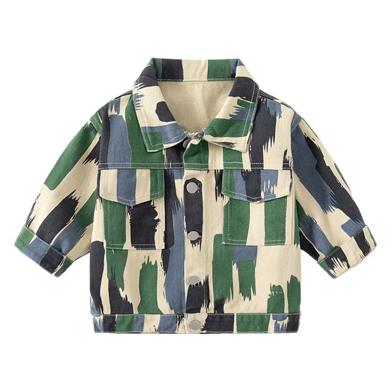 Красивое джинсовое осеннее пальто для мальчиков с граффити, однобортное повседневное хлопковое пальто, камуфляжная шляпа, пальто для мальчиков без камуфляжа
