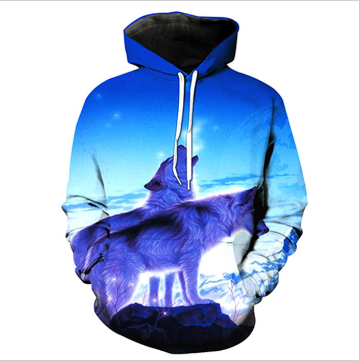 2023 Spring and Autumn New Snow Lion Roar 3D Digital Printed Sweatshirt Pullover Hooded Casual Sweatshirt for Men