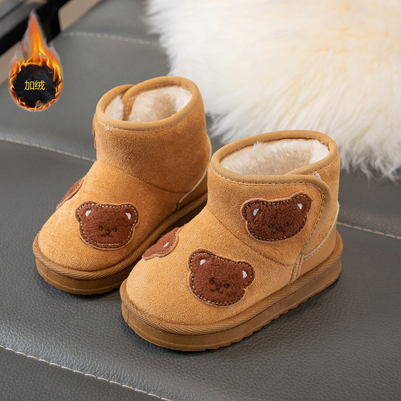 Botas de nieve para niños 2025, invierno nuevo tipo de botas cortas con calentamiento de lana, botas de algodón de dibujos animados de moda