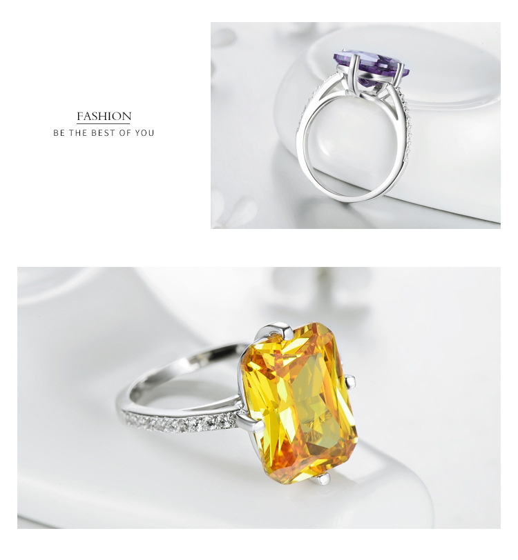 Fashion Square Silver Plating Inlay Zircon Rings 1 Piece