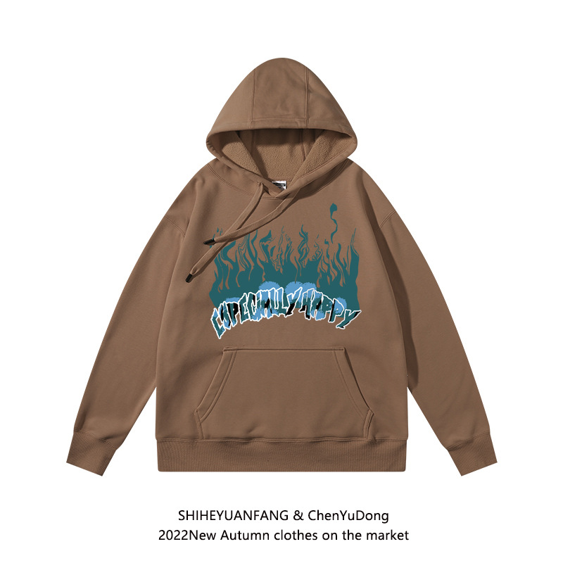 BZDY Autumn and Winter New Products Hooded Sweater for Men and Women Couples Autumn New Flame Print Loose Top Coat_voghion.com