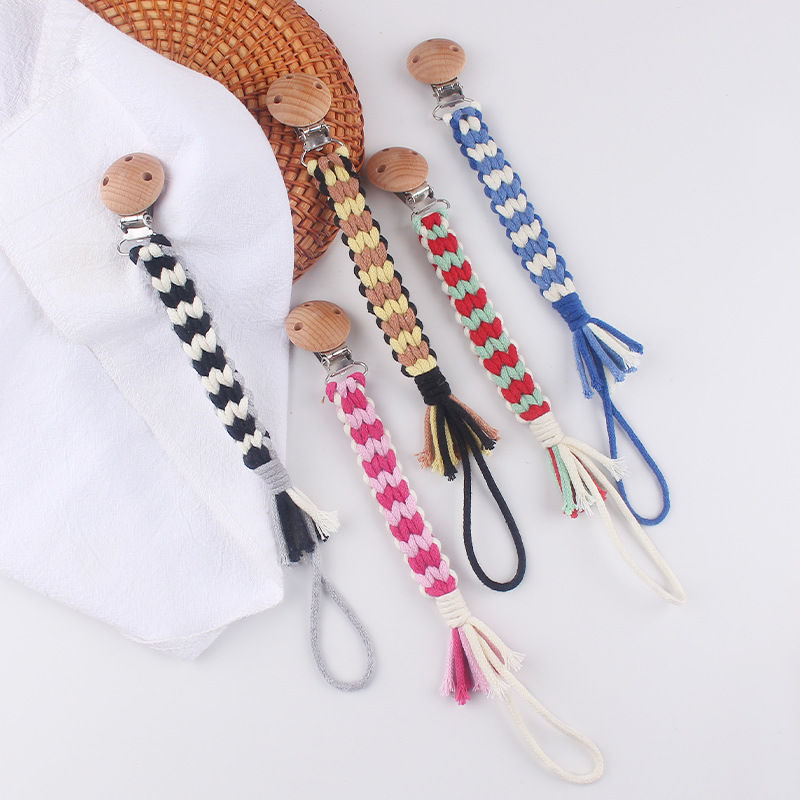 Productos para bebés haya clip de chupete de boca ancha cuerda de chupete bebé de bricolaje cadena de chupete de tira ancha tejida a mano creativa