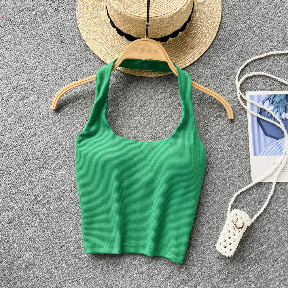 84g Weight Cotton, Rib Fabrics Fabric Type Short Top Length Vest Tops Type Holiday, Banquet, Daily Occasion Halter Neck Neckline Slim Fit Type Solid Color Pattern Summer Season Women's Gender Elegant, Streetwear Style Wholesale Women's Elegant Streetwear Solid Color Tank Tops 25