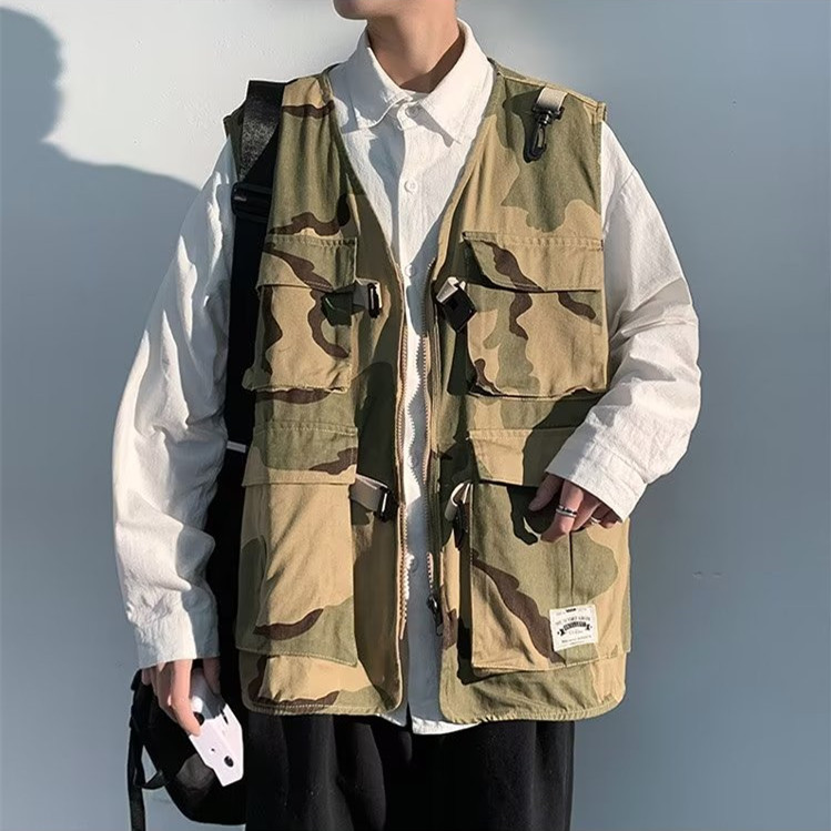 Sleeveless coat men's spring and summer stacked camouflage loose jacket waistcoat student youth overalls vest vest men's