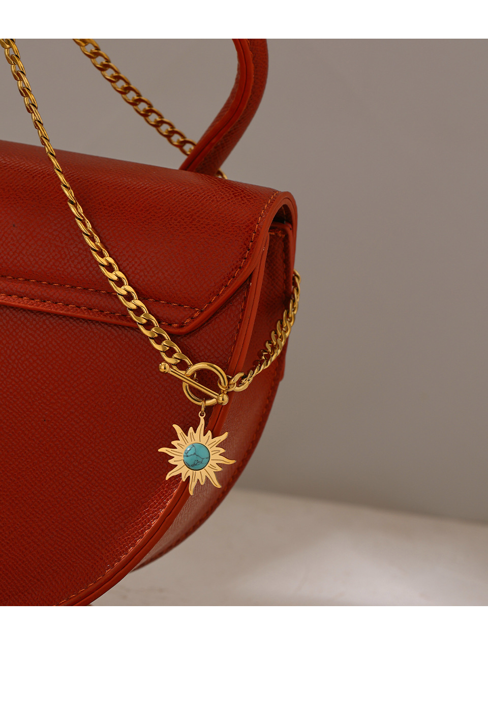 Original Design Sun Titanium Steel Plating Inlay Turquoise Pendant Necklace 1 Piece