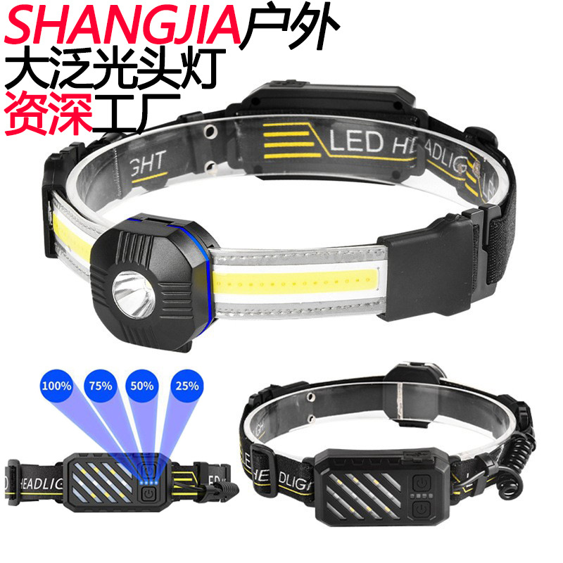 Transfronterizos COB Headlight TYPE-C Headlight recargable luz roja al aire libre Running Light Headlight multifuncional