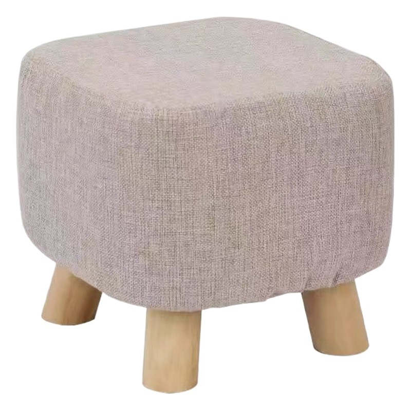 Elastic Fabric Thickened Square Stool for Entryway, Living Room, Bedroom, Shoe-Changing Stool, Suitable for Adults and Children, Made of Solid Wood