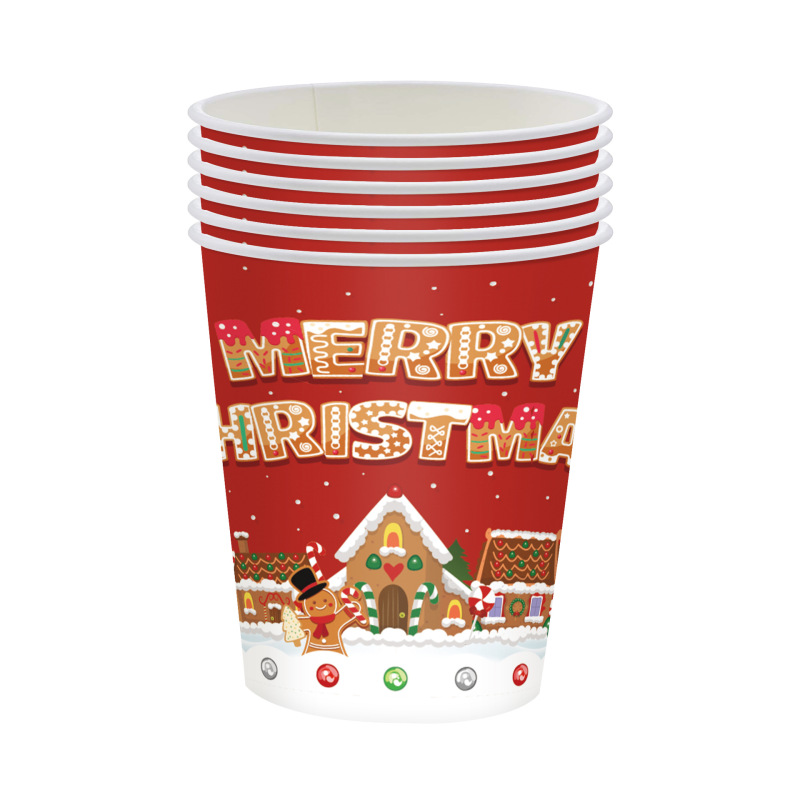 新しいクリスマスのテーマの使い捨て紙コップのティッシュのクリスマスの紙皿のテーブルクロスはクリスマスのパーティーの食器を飾ります。|undefined
