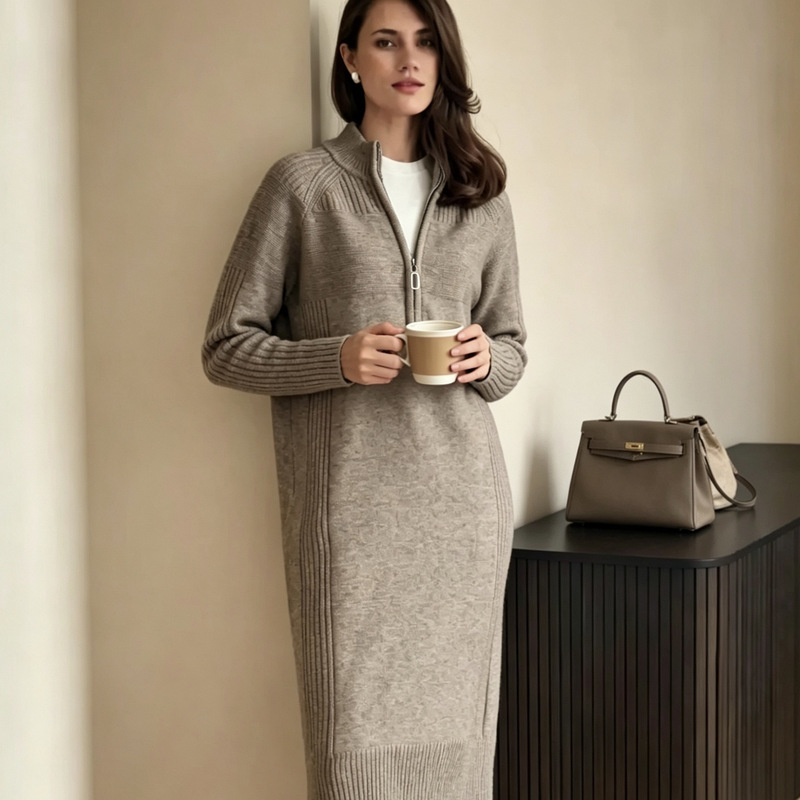 Knitted Sweater Dress Warm Mid-Length Knitted Sweater Dress Warm Mid-Length