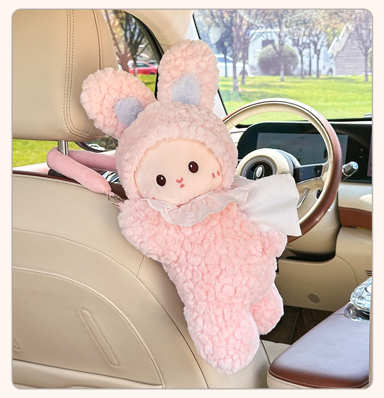 New Car Tissue Box, Cute Car Seat Back Hanging Tissue Box, Creative Plush Doll Car Tissue Hanging Bag