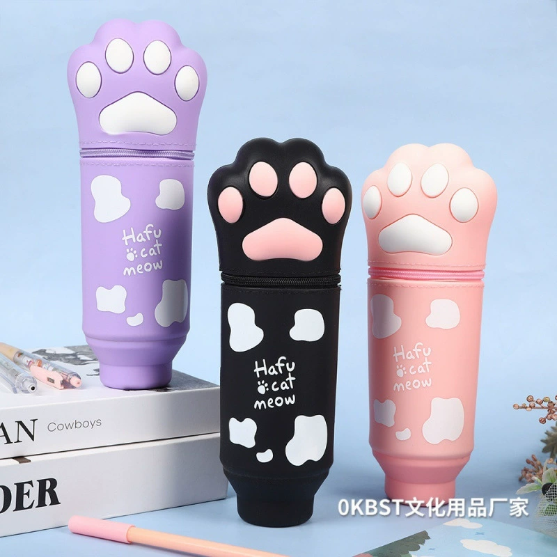 Простая силиконовая сумка для карандашей с героями мультфильмов интернет-знаменитостей, выдвижной держатель для ручек, милый кошачий коготь для хранения карандашей, сумка для хранения акварельных ручек