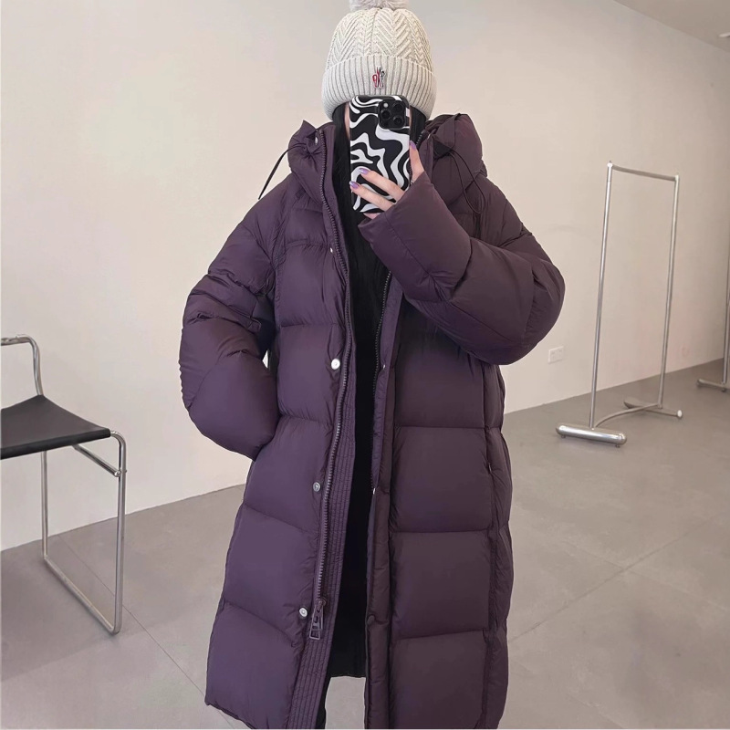 高货泡芙哑光长款90白鸭绒御寒保暖加厚连帽羽绒服女冬季新款外套|undefined