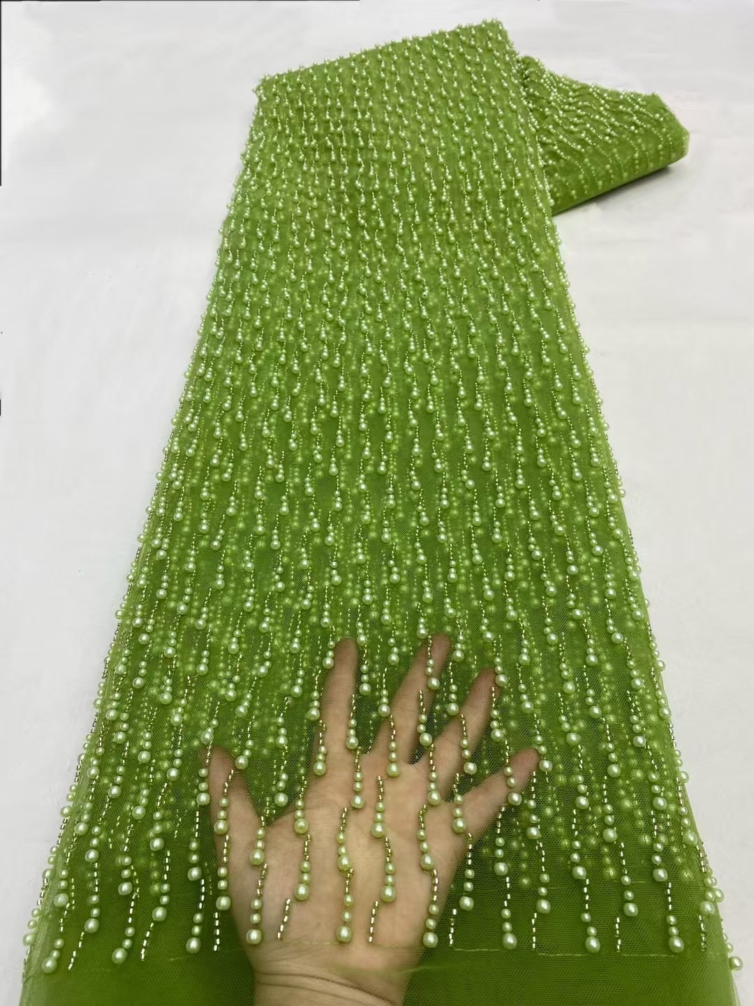 Tela de encaje africano con bordado de cuentas grandes y pequeñas, tela de tul francés para novias nigerianas, vestido de novia con bordado tridimensional
