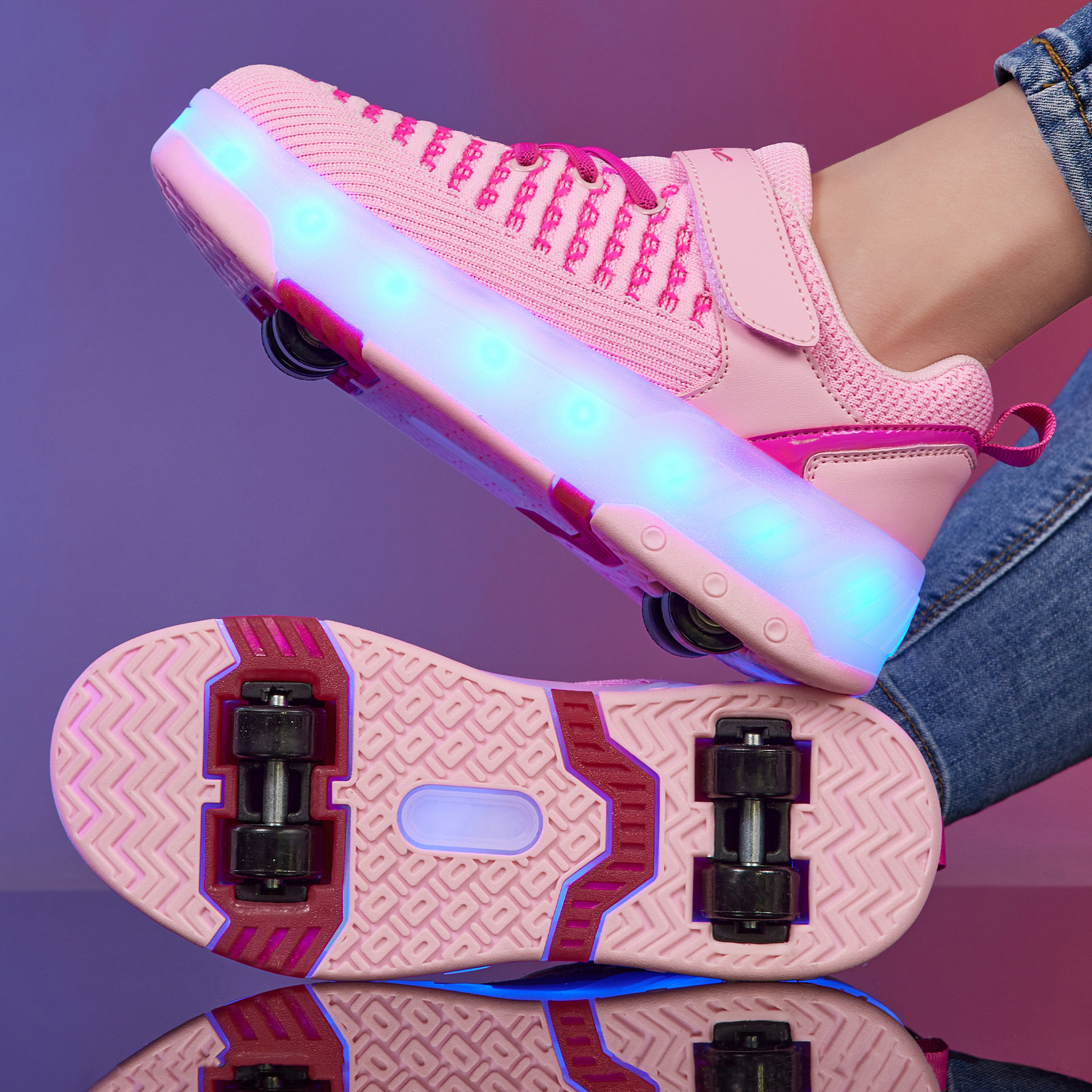 Children's Heelys Shoes Lighted Skate Shoes Four-Wheel Roller Skates Fashion Led Lighting Casual Youth Sports Shoes