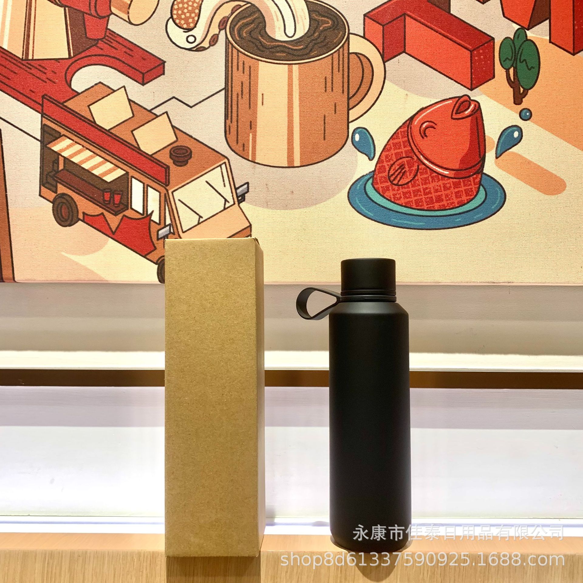 2024 nuevo en stock americano boca pequeña taza de vacío portátil mango de silicona pintura de goma taza de agua taza de vacío de acero inoxidable