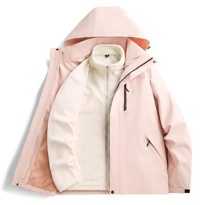 Hombres de alta calidad pareja al aire libre traje de asalto para hombres y mujeres 3 en 1 desmontable dos piezas a prueba de viento, impermeable y cálido