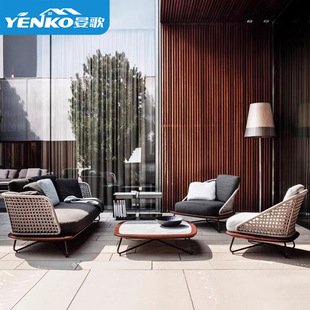 Outdoor Rattan Sofa Chair Nordic Homestay Courtyard Outdoor Balcony Outdoor Solid Wood Aluminum Waterproof Sunscreen Leisure Furniture