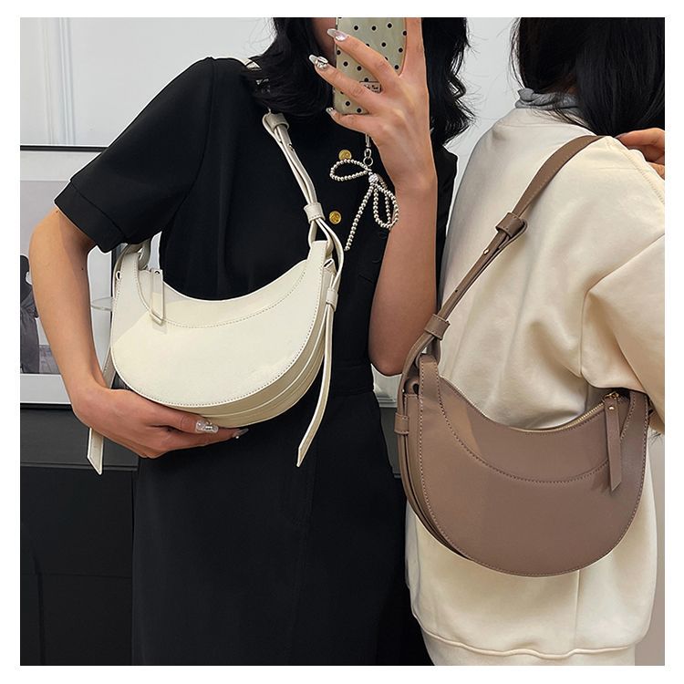 French Style Crescent Shoulder Bag For Women Lychee Pattern_voghion.com