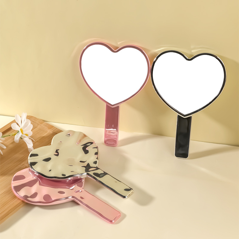 (2개) 새로운 전기 사랑 물 파문 거울 휴대용 소녀 휴대용 절묘한 귀여운 고화질 거울 메이크업 거울