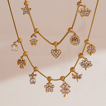 琼瑶 超精致5A锆石DIY多配件吊坠项链欧美跨境热销新款不锈钢首饰