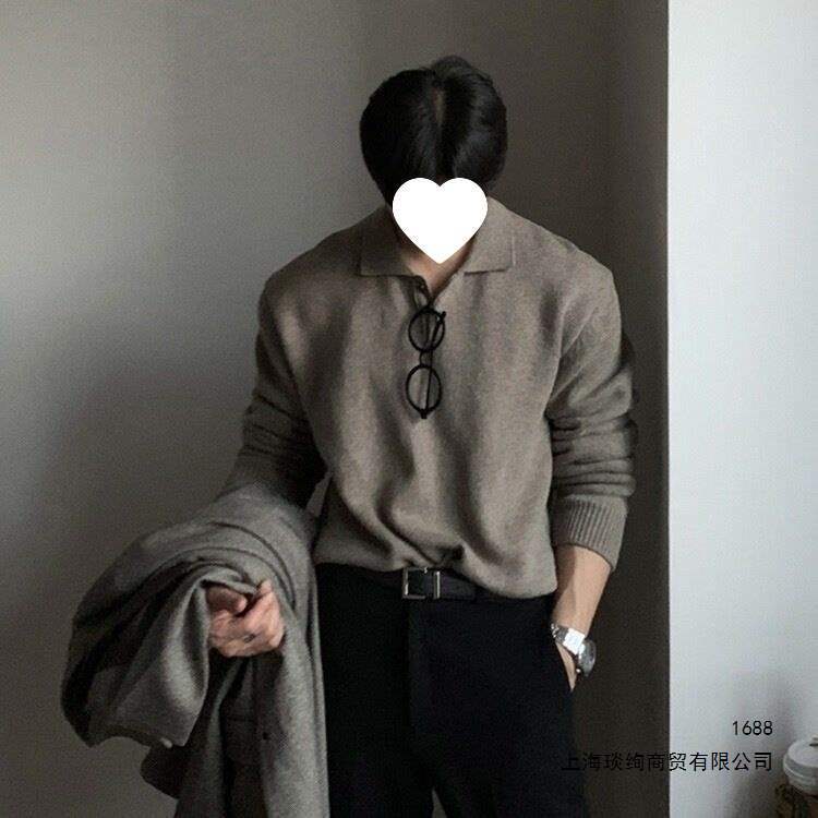 Trendy new Dongdaemun Korean men's clothing: designer polo-neck sweater with a comfortable, loose fit