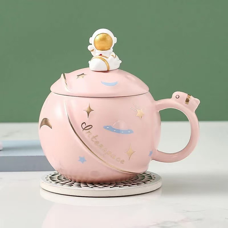 Ceramic Planet Mug With Lid Creative Coffee Cup For Couples Gift_voghion.com