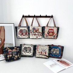 メーカー製両面民族風刺繍ハンドバッグ、アーティスティックなレトロショルダーバッグ、女性用大容量リネン刺繍ハンドバッグ