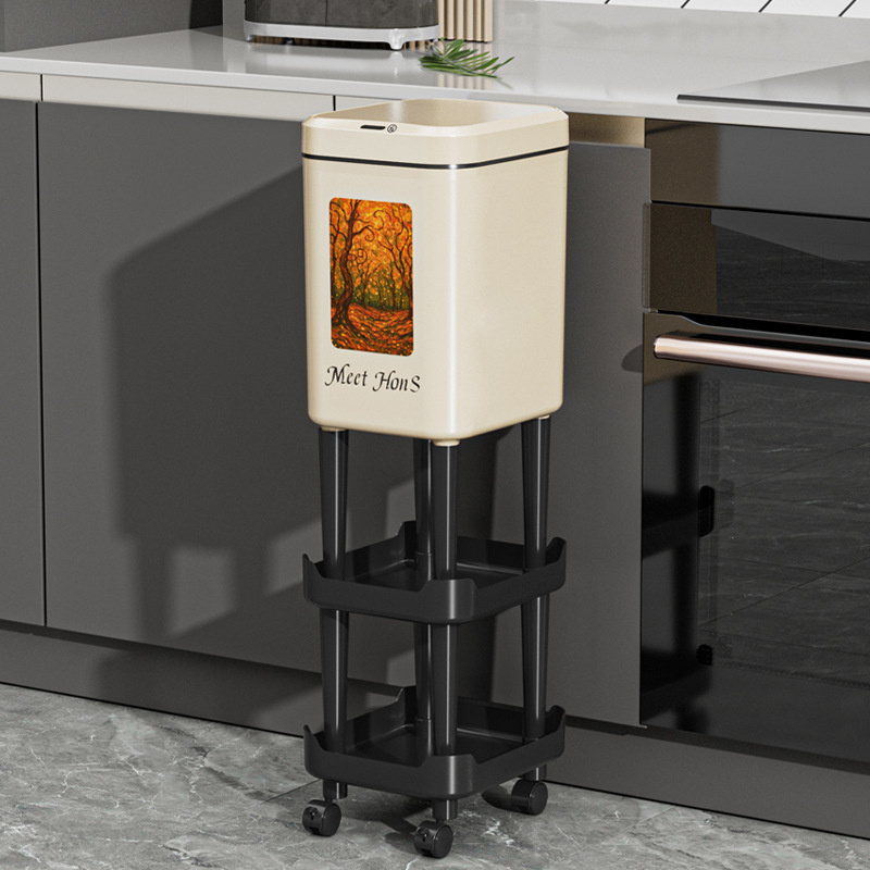 Basura de inducción inteligente inodoro doméstico automático lujoso ligero con cubierta de papel estrecho eléctrico cubo de papel higiénico