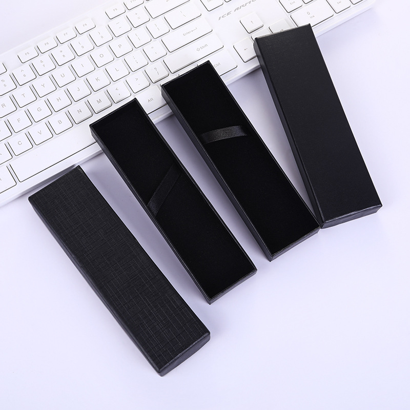 厂家直供绒布大黑色笔盒长方形天地盖包装盒广告可印刷中性钢笔盒