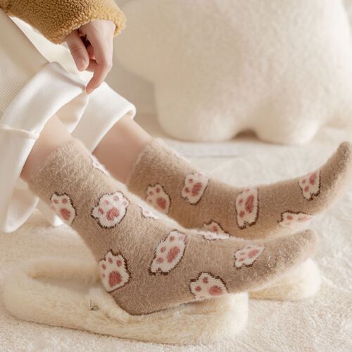 Mink velvet socks for women in winter plus velvet thickened mid-calf socks coral velvet sleep floor socks confinement socks towel snow socks