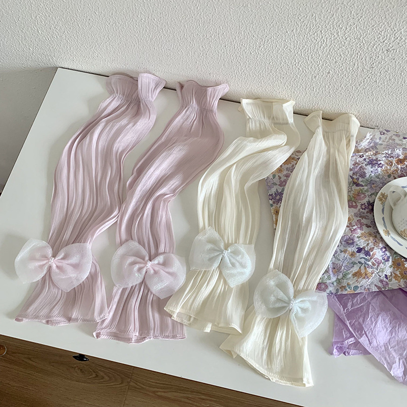 Mangas de hielo, mangas de protección solar, verano, nuevo estilo, temperamento elegante, gasa de malla, lazo, mangas abullonadas sueltas, protección de mangas, protección de brazos