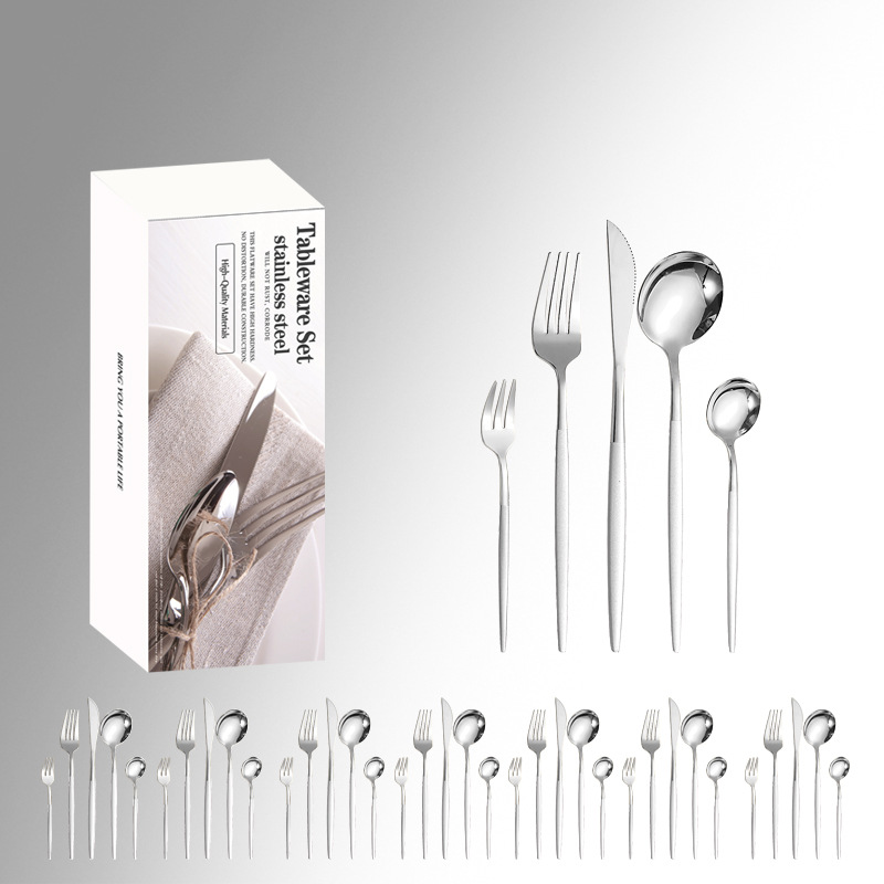Amazon vajilla de acero inoxidable 20/30/40 piezas traje Portugal 4 piezas principales caja simple comida occidental cuchillo, tenedor y cuchara traje