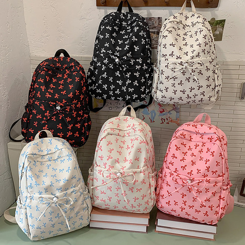 Fashionable versatile school style bow backpack for primary and high school students, college students, high-quality school bag, personalized simple double shoulder bag