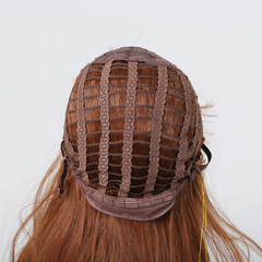 Cross-border hot selling women's wig 26inch full bangs black gradient brown long curly hair tail with inner button wig set