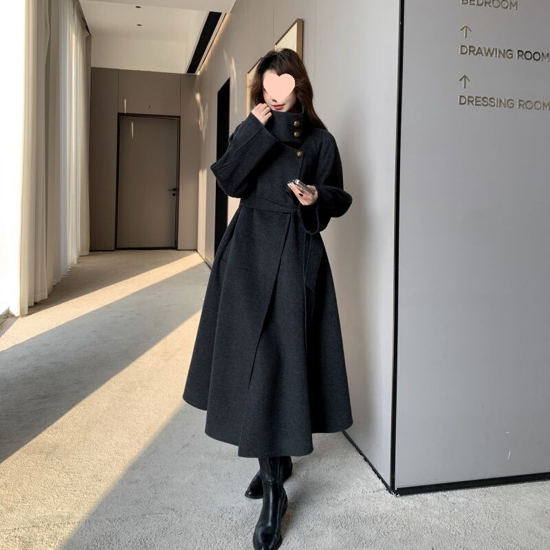 红色双面呢子大衣女2025冬季新款赫本风中长款小个子结婚毛呢外套|undefined