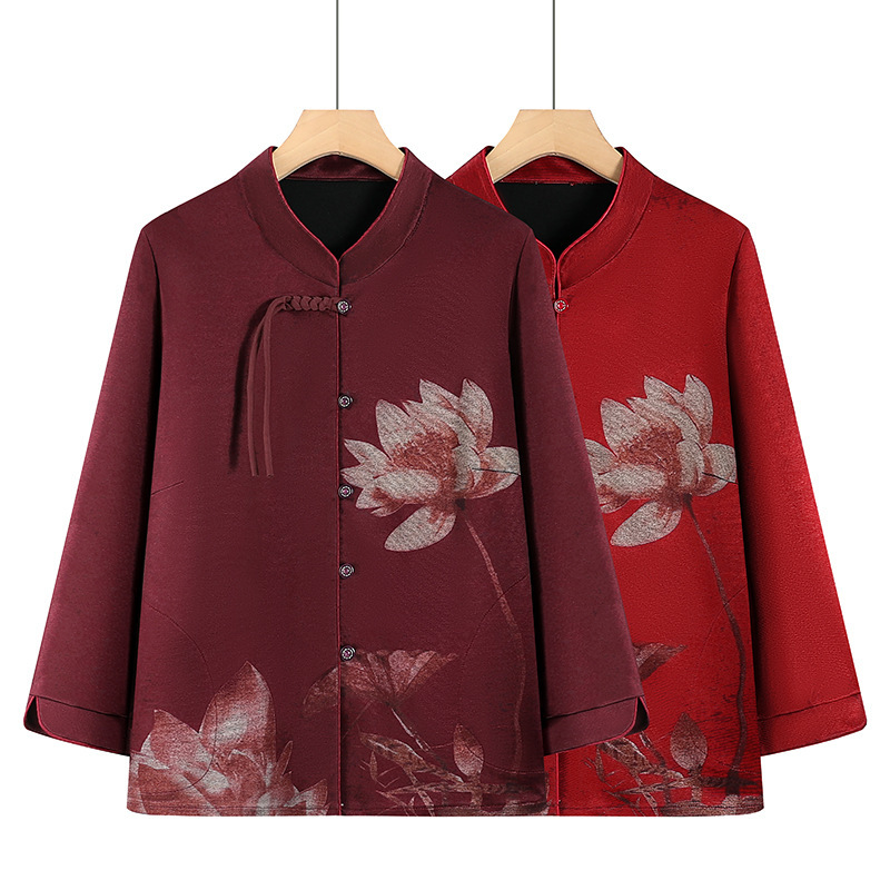 中老年人女装春秋装外套妈妈厚长袖衬衫60-70老人春秋装奶奶服装|undefined