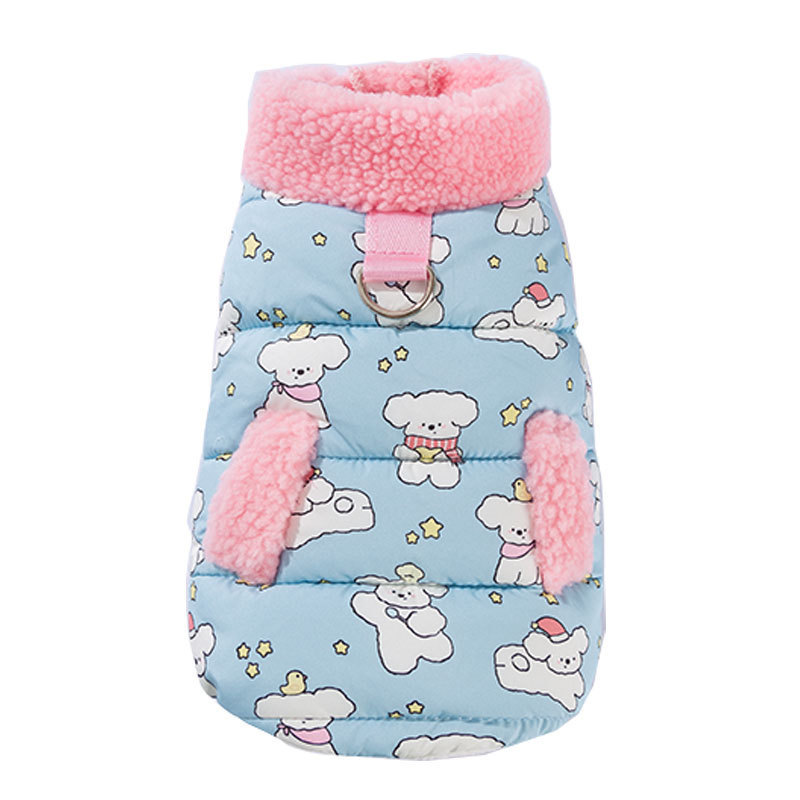 秋冬季加厚保暖撞色高领狗狗衣服卡通印花牵引马甲小型犬宠物服饰|undefined