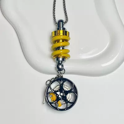 Pendants, Rearview Mirror Pendants, Car hanging - yellow-shock-absorber-plus-black-and-yellow-wheels-chain
