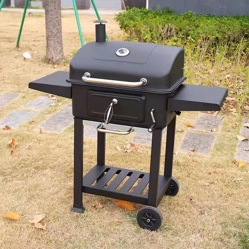 Parrilla de barbacoa estilo americano ajustable en stock, para uso doméstico, parrilla para patio exterior, estufa de barbacoa multifuncional, parrilla grande y gruesa