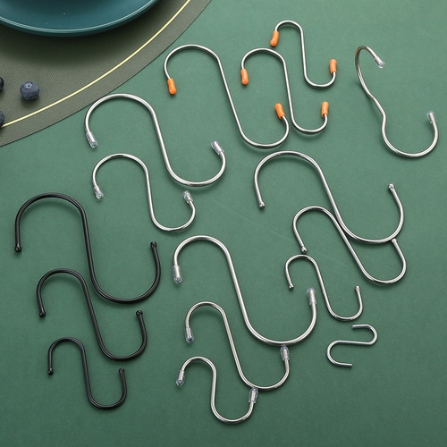 304 stainless steel S-shaped hooks, large, medium, and small sizes, wholesale, black, no-drilling flower basket hooks, multi-purpose horizontal bar S-hooks