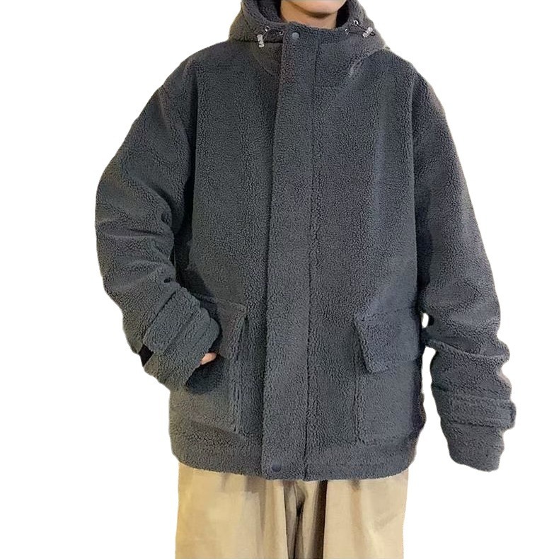 Abrigo acolchado de algodón de lana de cordero oscuro con capucha para niños invierno ins marca de moda retro ruan guapo abrigo de algodón acolchado abrigo casual abrigo cálido