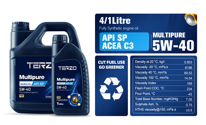 Terzo Multi-Pure 5W-30 Fully Synthetic Engine Oil Sp Grade C3 High-Efficiency Energy-Saving Gasoline Engine Oil Engine Lubricant 4L