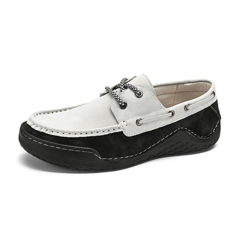 8268 Men's Shoes Fashion Sailing Shoes Spring Low-top Frosted Leather Handmade Casual Shoes plus size Color-matching Small Leather Shoes Trendy