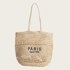 春夏海辺休暇ビーチバッグ刺繍アルファベット手編み草編みハンドバッグレディースファッション透かし彫りトートバッグ