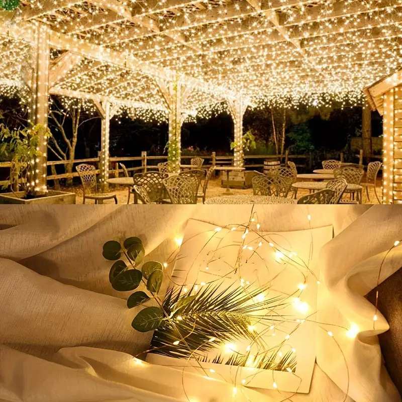 LED Sternenhimmel V Hängeleuchte mit magischer Bohne, dreifarbig dimmbar, RGB-Lichter, Niederspannungs-Lichtquelle, warmweiße Atmosphärenleuchte, Kupferdraht-Lampe