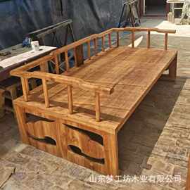 新中式老榆木沙发长凉床老门板主人躺椅罗汉床打坐禅意沙发椅