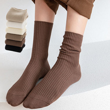 純棉襪子女日系jk中筒ins潮純色精梳棉雙針襪條紋透氣秋冬堆堆襪